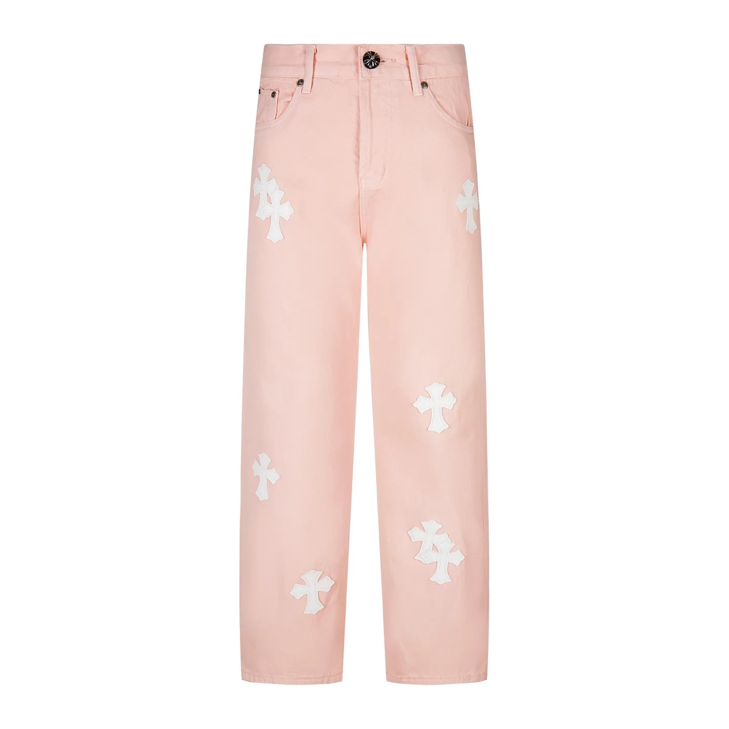 P270 Chrome hearts | CH Chrome hearts Limited edition cherry blossom pink leather jeans for girls. Charming dopamine personality jeans. Indispensable for fashionistas. The same model for celebrities. A model touted by many bloggers. This new pair of pants is perfect in terms of shape and upper body. It is no exaggeration to say that making a pair of jeans is equivalent to making 20 short-sleeved jeans. The fabric is made of high-quality imported denim. It has a unique high-end texture. I am very satisfied with it after washing and proofing several times. Style number: 1730# Color: Sakura pink Size: 28 30 32 34